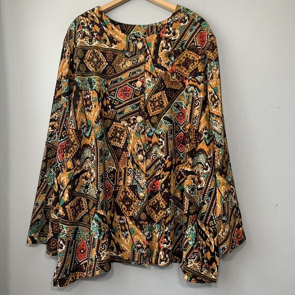 Vintage Womens Plus Size 3XL Blouse Bohemian Aztec Earthy Artsy Tribal Ethnic - Picture 6 of 8